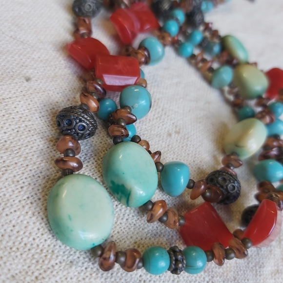 Faux Turquoise 3 Strand Necklace - Picture 3 of 5